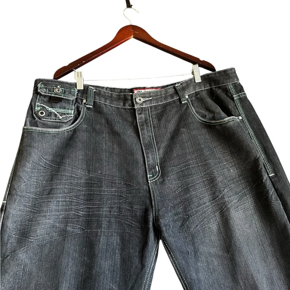 ATTITUDE GOLD MEN’S JEANS GREEN STICH Y2K PNTS SZ 44/32 - Picture 3 of 16